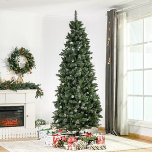 7.5ft Snow Tipped Decorated Christmas Tree w 42 Pine Cones,Sturdy Base,1220 Tips 