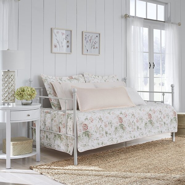 Fancy Linen 5pc Daybed Floral Patchwork Off White Burgundy Coverlet Set New 