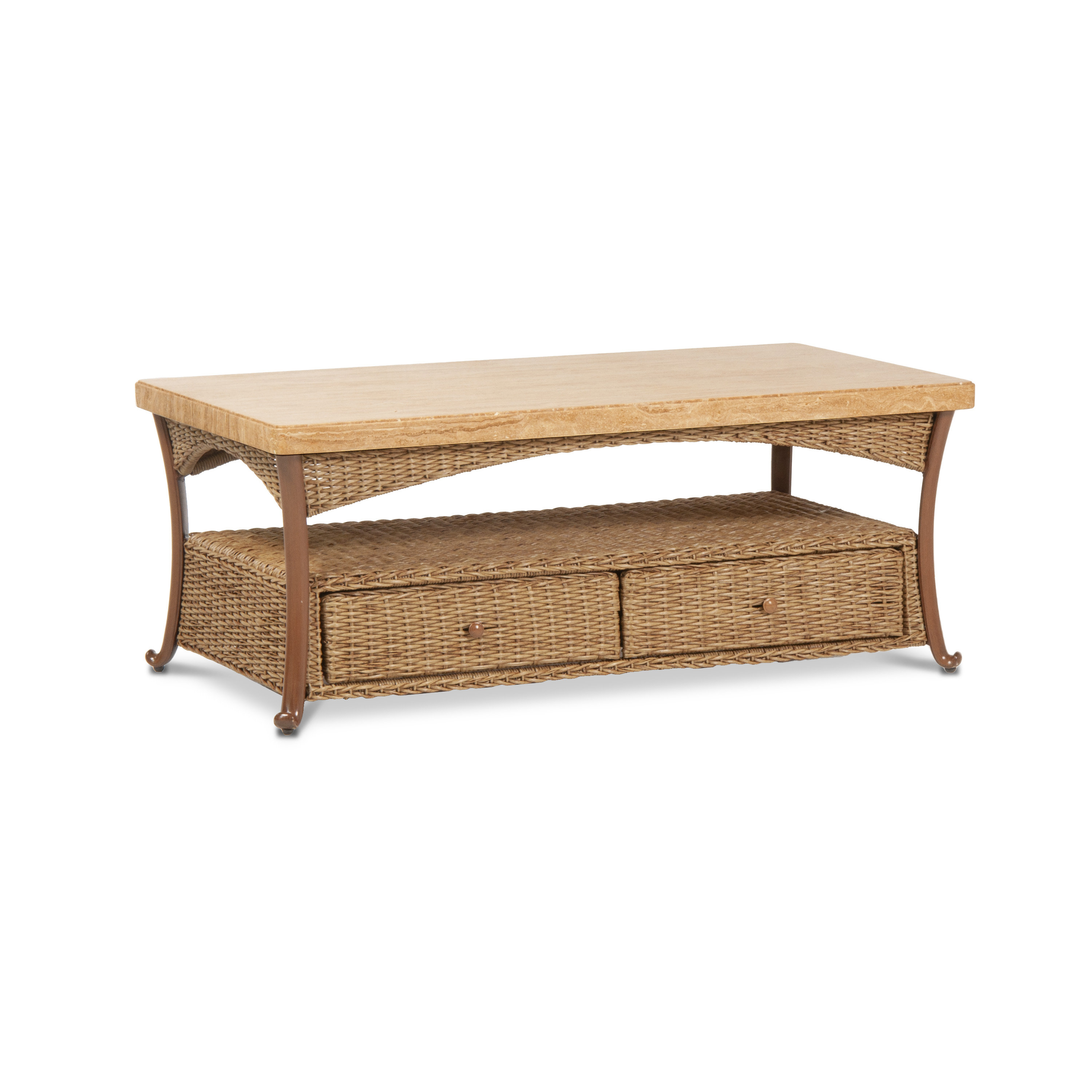 InspiredVisions Brookside - Outdoor Coffee Table w/ Travertine Top and Aluminum Frame | Wayfair