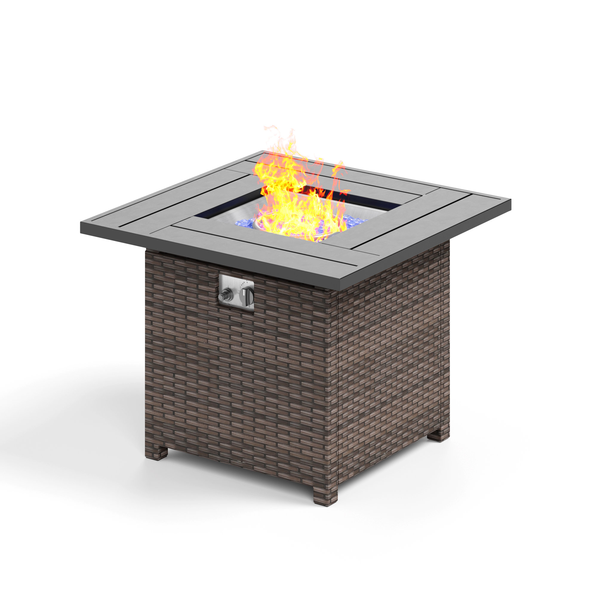 Arlmont & Co. 32" Outdoor Square Rattan Fire Pit Table Wayfair