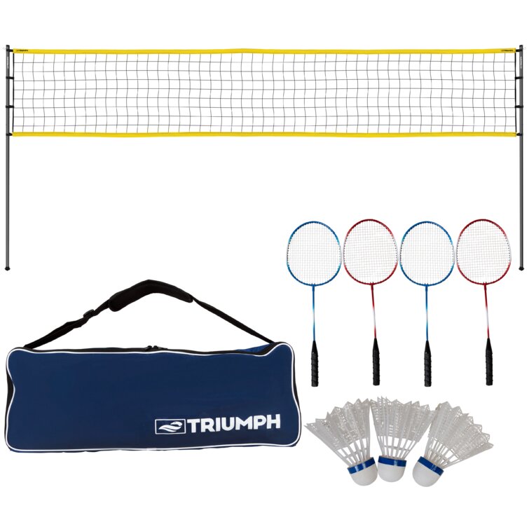 Indoor/Outdoor Portable Complete Badminton Set w/Net 4 Rackets & 3 Shuttlecocks 