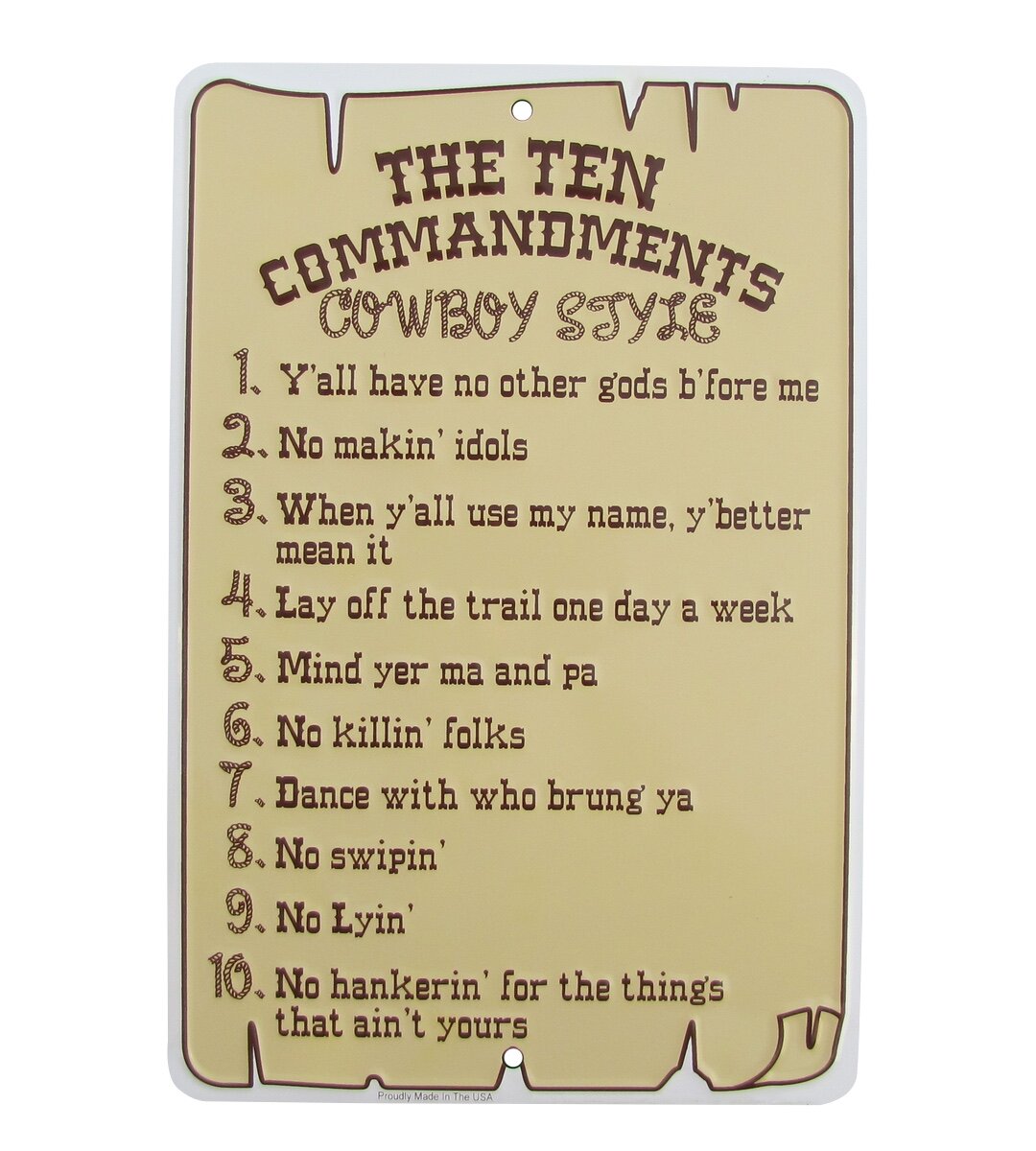 Treasure Gurus The Ten Commandments Cowboy Style Metal Sign Funny Christian  Home Wall Decor & Reviews | Wayfair