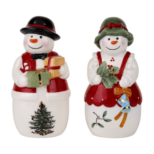 Trim A Home Snowman Salt And Pepper Shakers Winter Christmas-LOT OF 2 SETS 