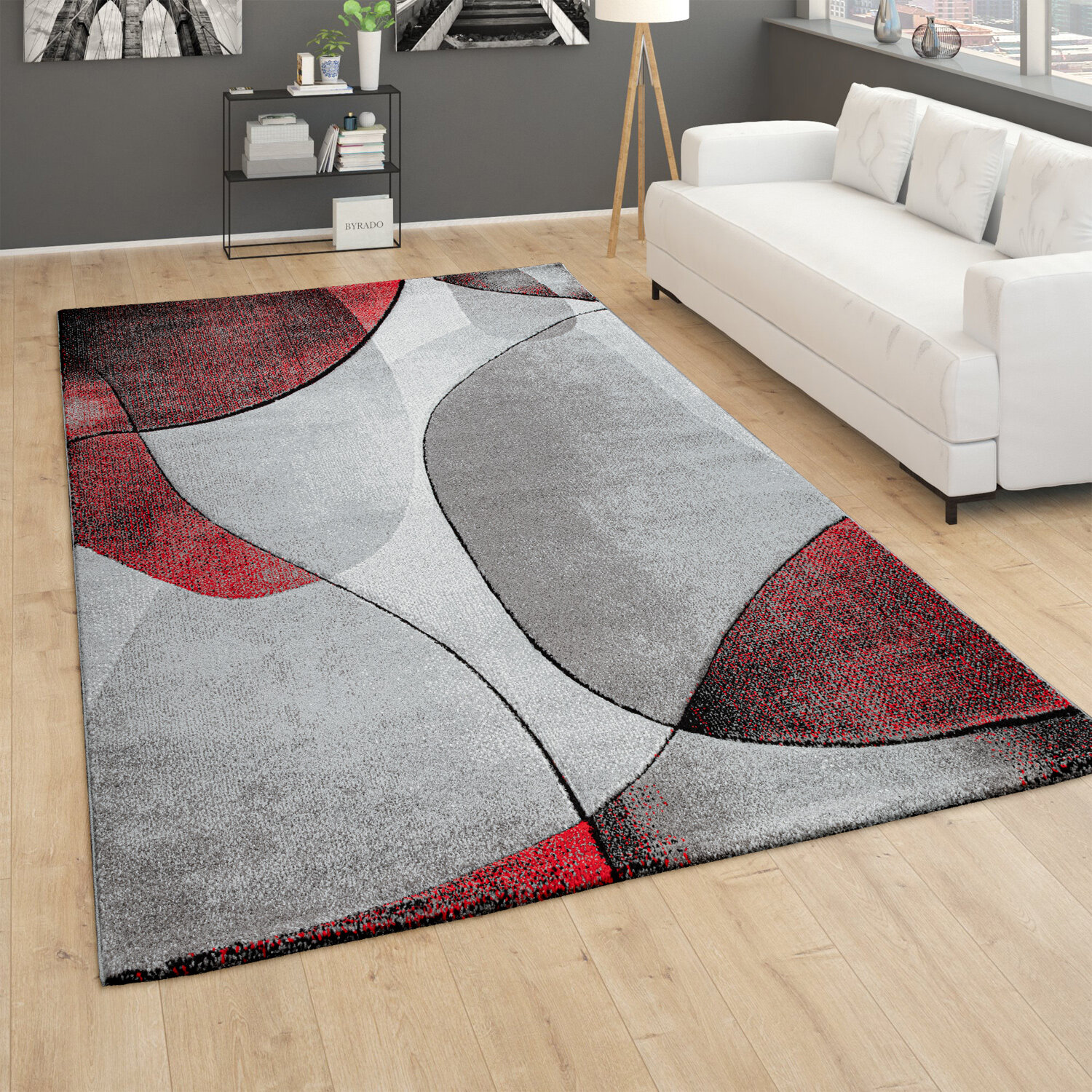 Red Grey Designer Rug Abstract Wave Modern Pattern Living room Thick Large Mat 