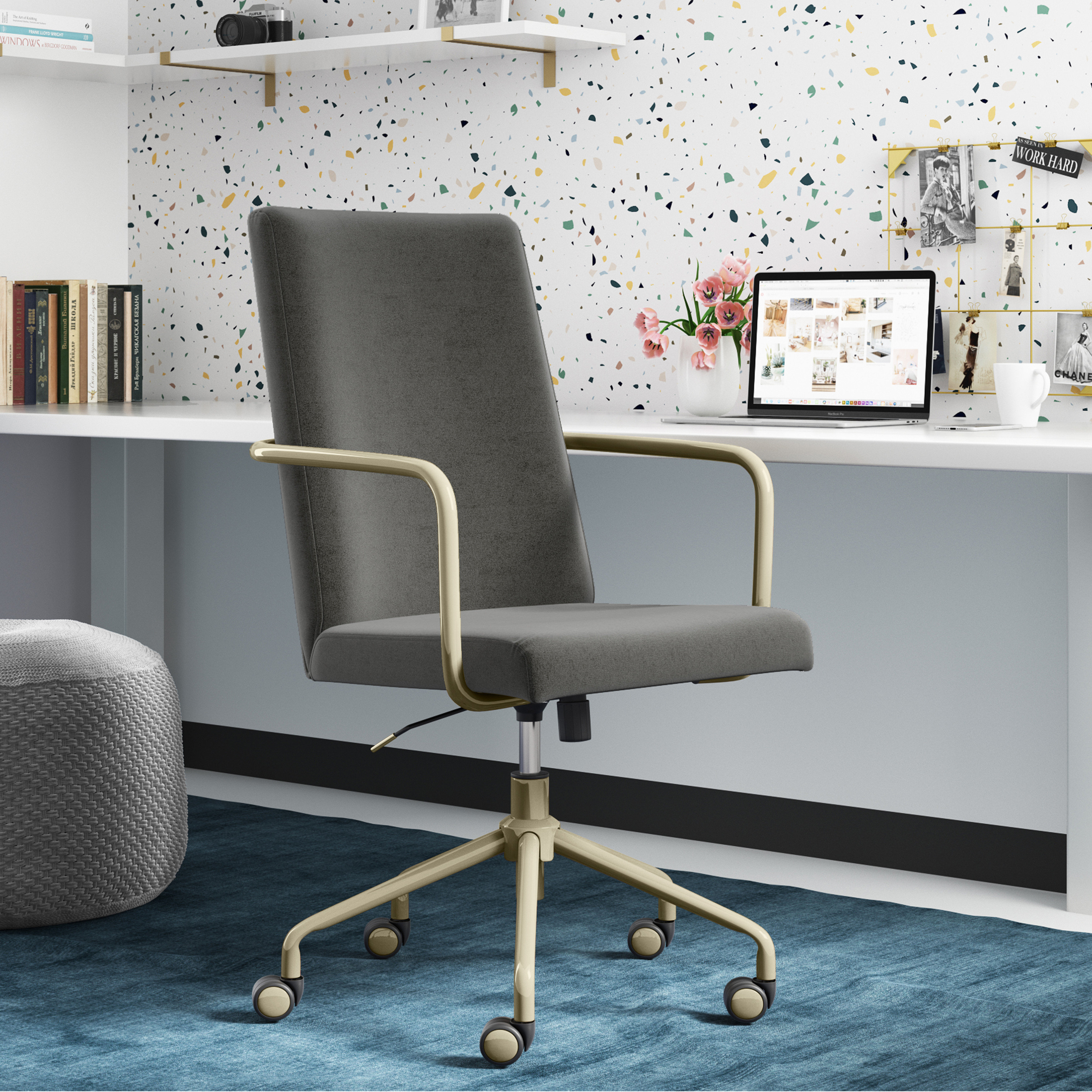 Elle Decor Giselle Modern Home Office Desk Chair with Gold Arms and