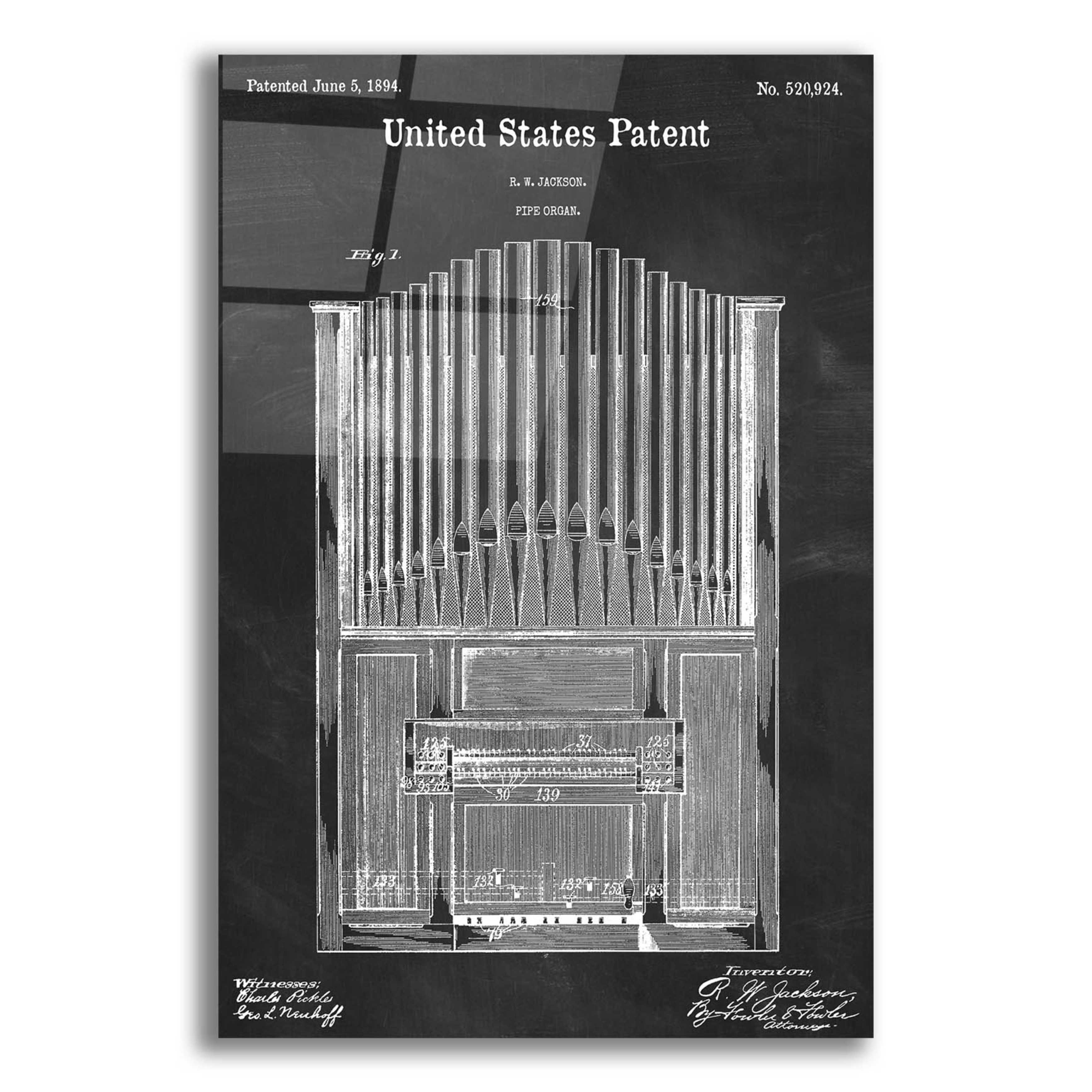 17 Stories Pipe Organ Blueprint Patent Chalkboard Graphic Art on