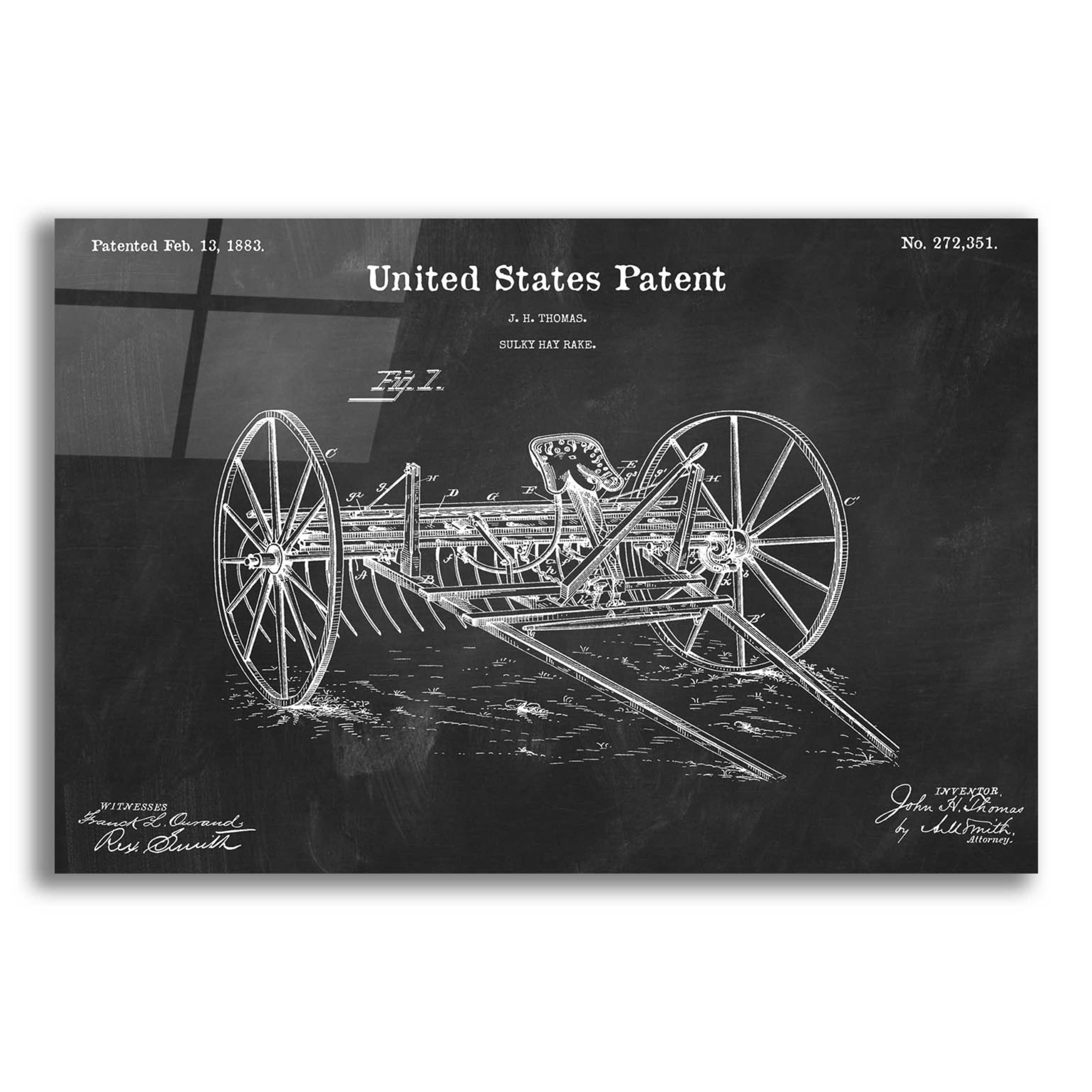 17 Stories Horse Drawn Hay Rake Blueprint Patent Chalkboard Graphic
