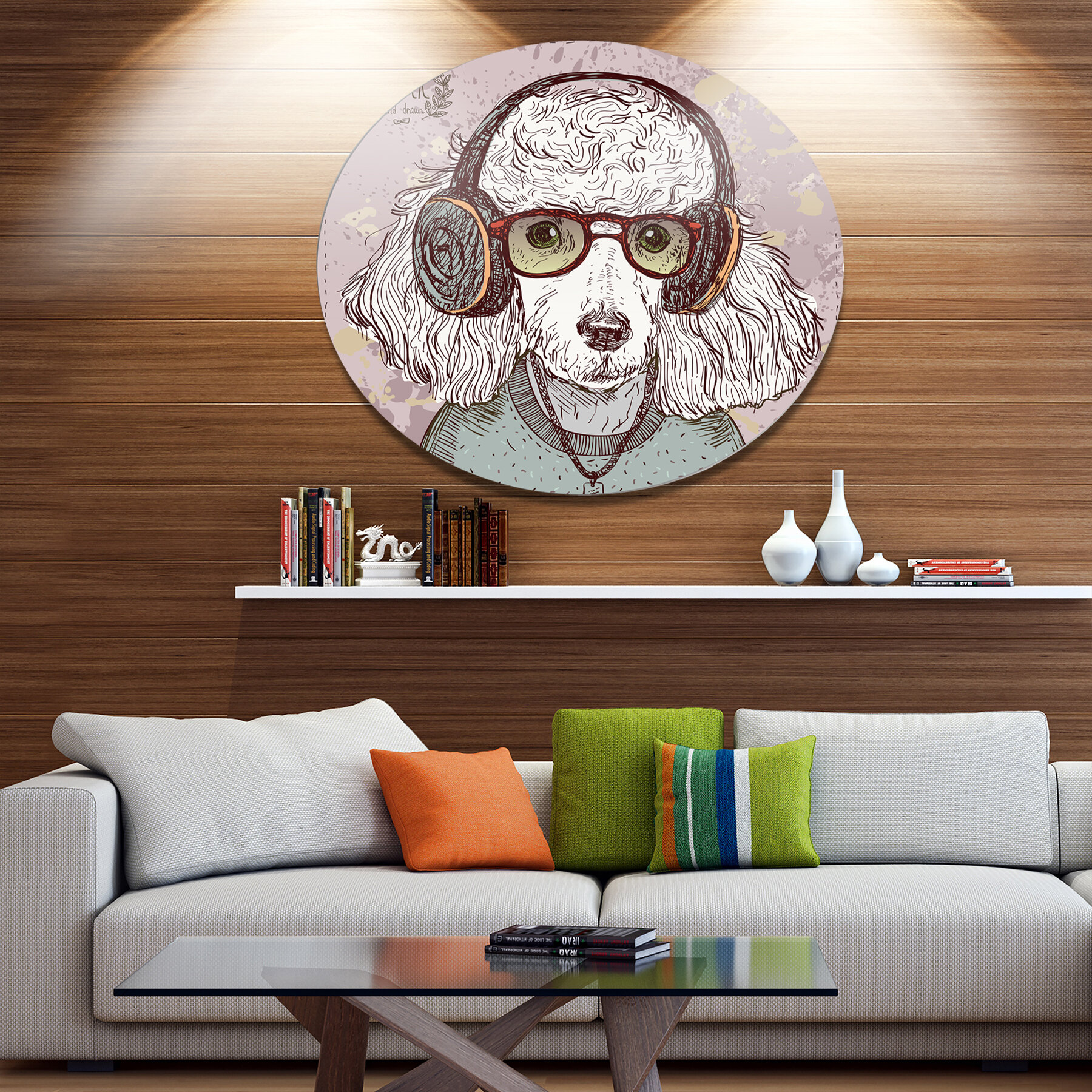 DesignArt Funny Hipster Poodle With Glasses - Unframed Graphic Art on Metal  | Wayfair