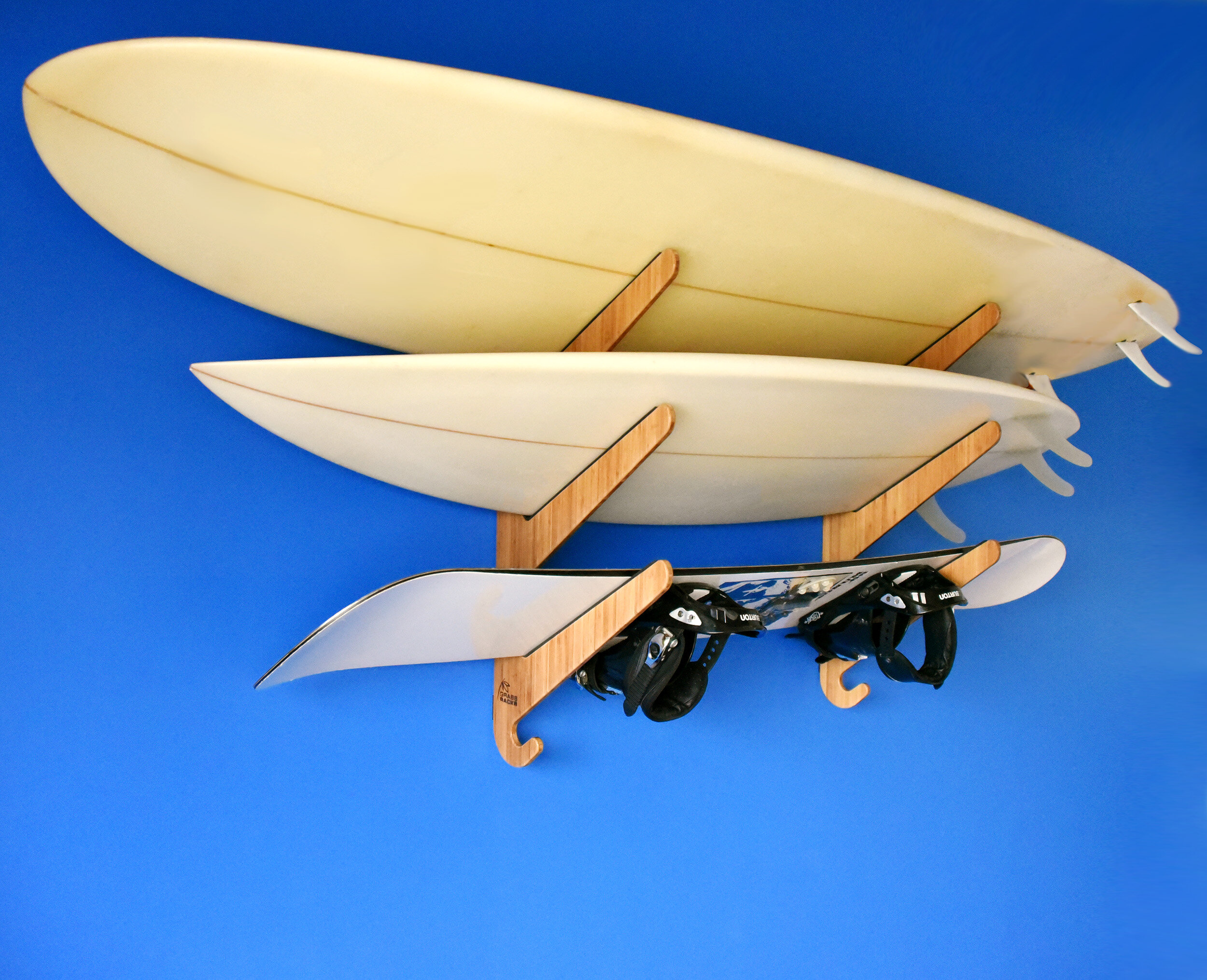 Grassracks Bamboo Surf Rack for 3 Shortboard Surfboards KauaI Trip 