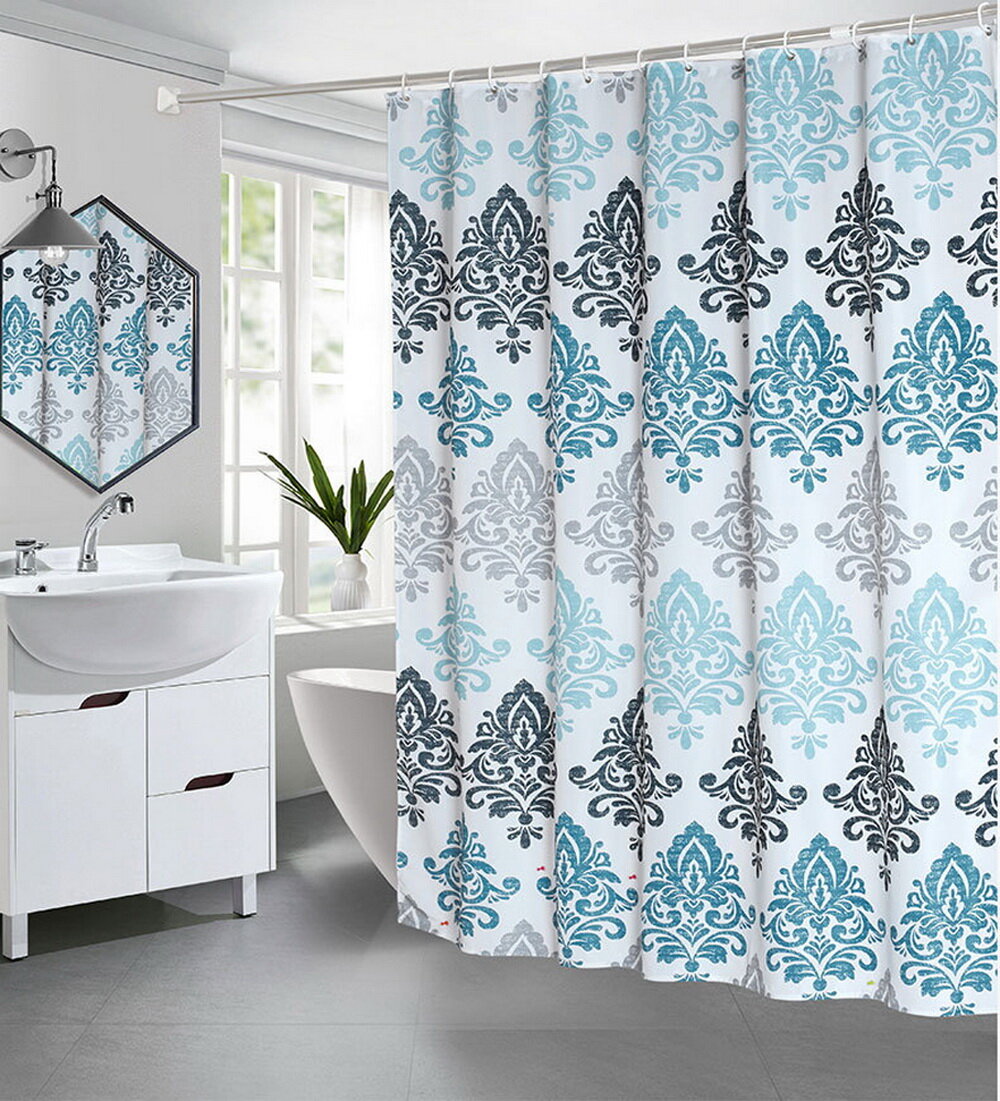 Premium Polyester Shower Curtain Waterproof Easy Care Metal Grommets & 12 Hooks 