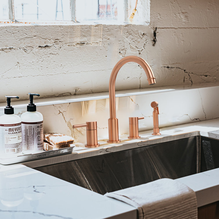 Two-Handles Copper Widespread Kitchen Faucet With Side Spray - Akicon