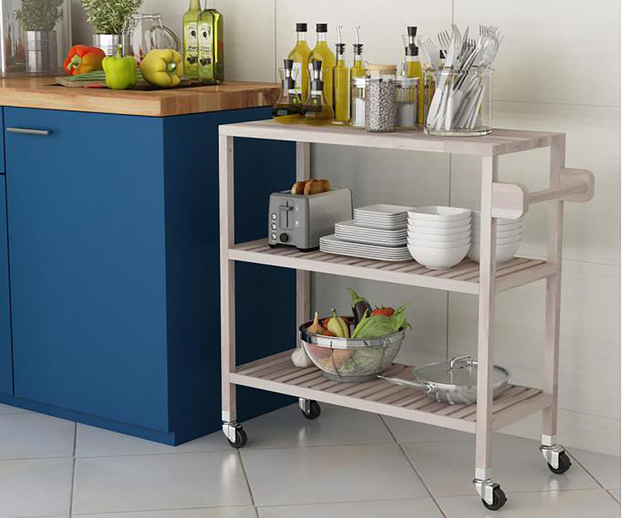 INTERBUILD 3Tier Solid Acacia Bar Cart Wayfair