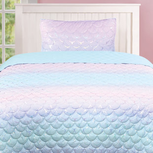 Linen Plus Twin Size 2pc Quilted Bedspread Set for Girls Owl Aqua Green White New 