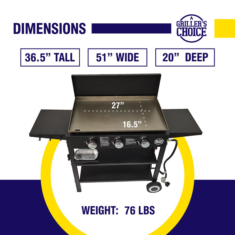 Grillers Choice 3 - Burner Flat Top Liquid Propane 36000 BTU Gas Grill - 3