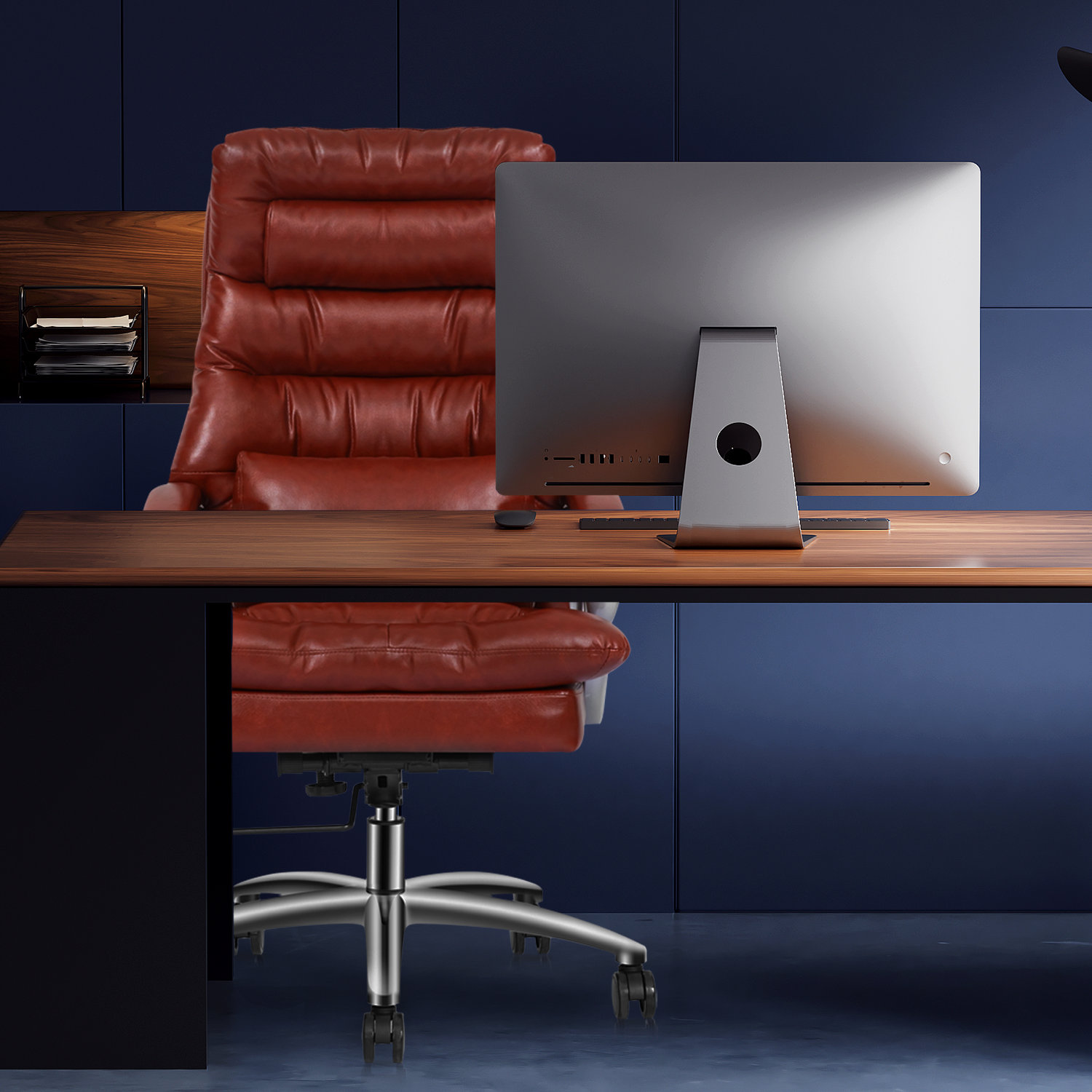 Inbox Zero Chair with Floor Protector Mat, Faux Leather Executive