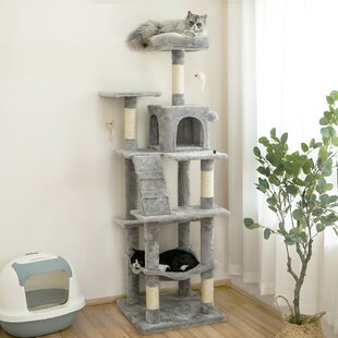PawHut 52 Multi-Level Cat Tree Kitten Playhouse Kitty Activity Center Scratching Post Rest Condo with Hammock Beige