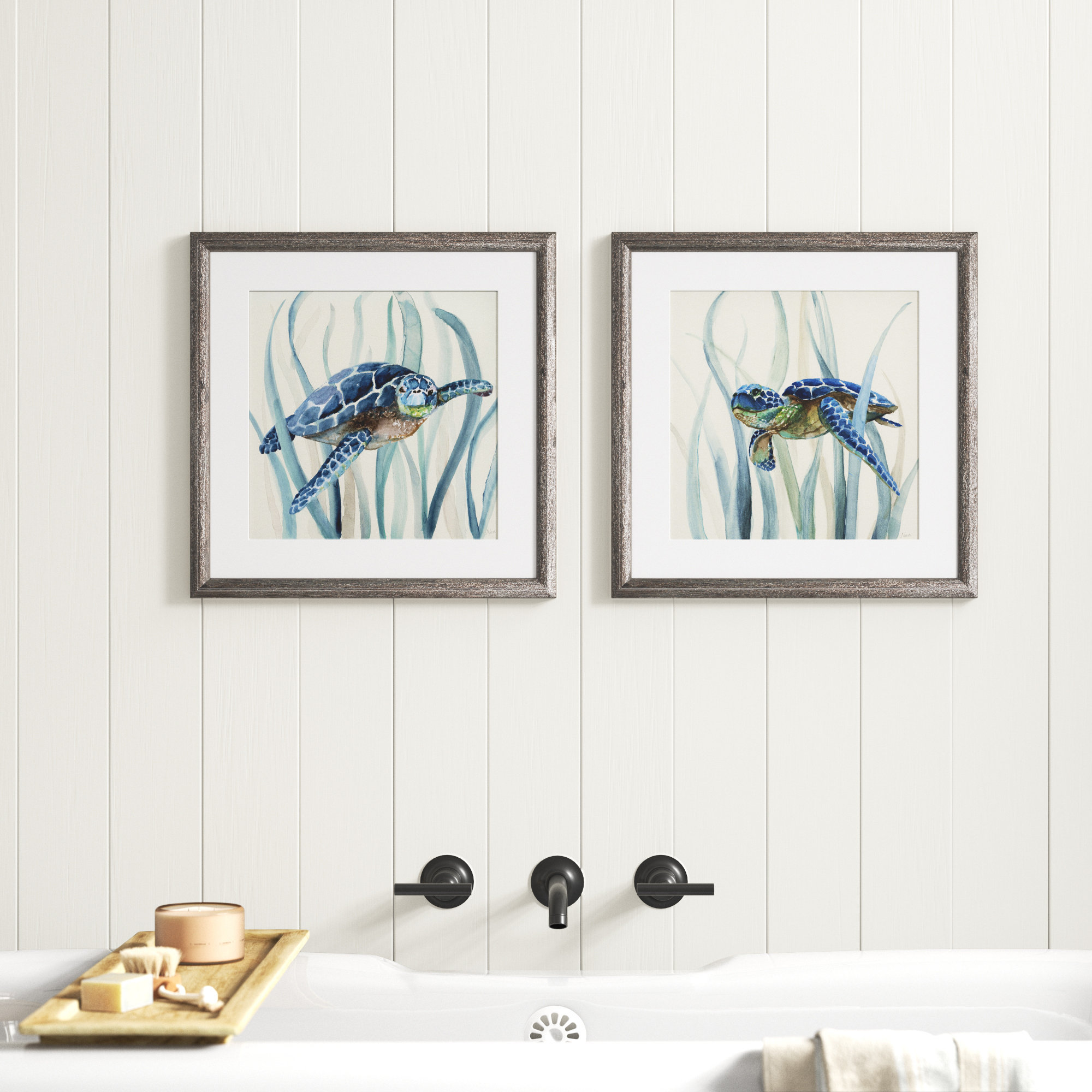 Beachcrest Home Turtle In Seagrass I 2 Piece Picture Frame Graphic