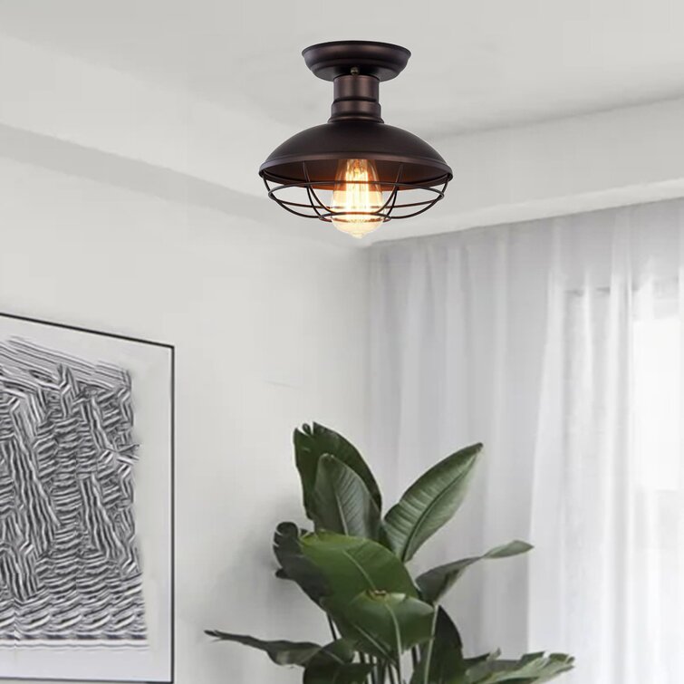 US Industrial Vintage Metal Cage Pendant Lamp Semi Flush Mount Ceiling Light BT 