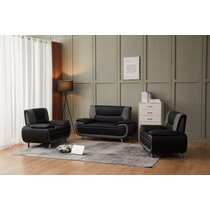 Details about   Transitional 3-Piece Faux Leather Sofa Set with Couch Loveseat & Chair Charcoal 