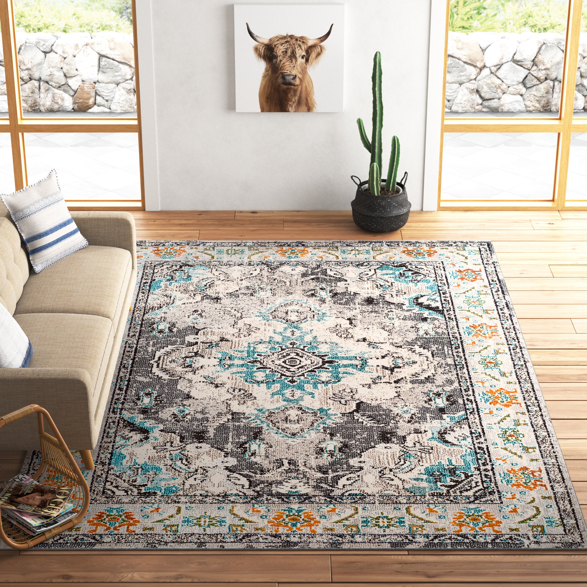 Mistana™ Indira Oriental Gray/Light Blue Area Rug & Reviews Wayfair