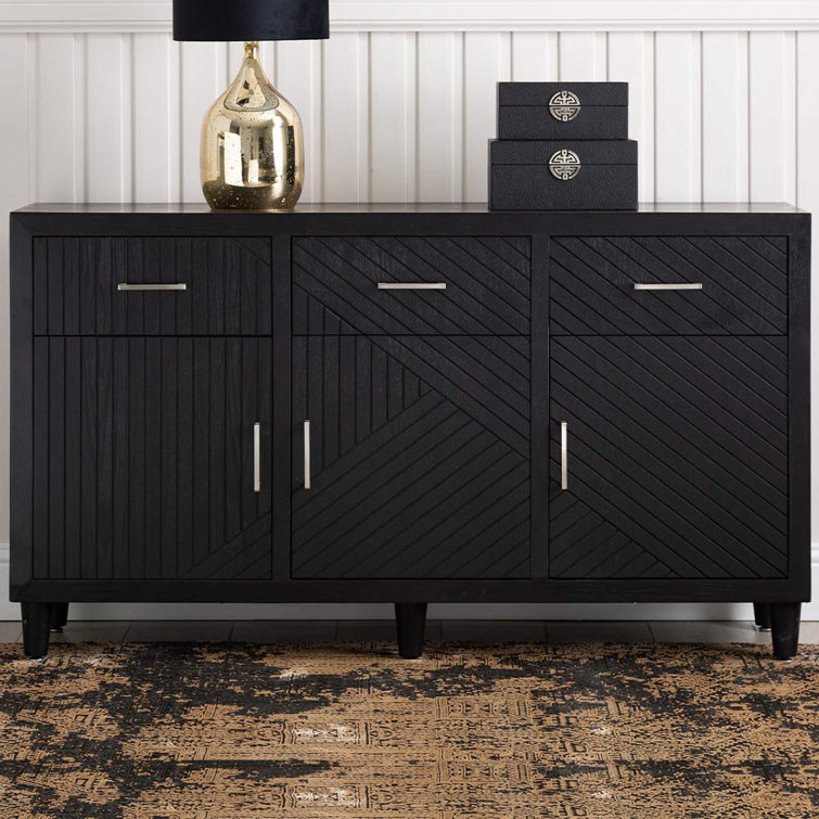 17 Stories Jincy 140cm Wooden Sideboard - Jincy 140cm Wooden Sideboard For Living Room Furniture%2C 3 Door 3 Drawer Buffet Cabinet In Black