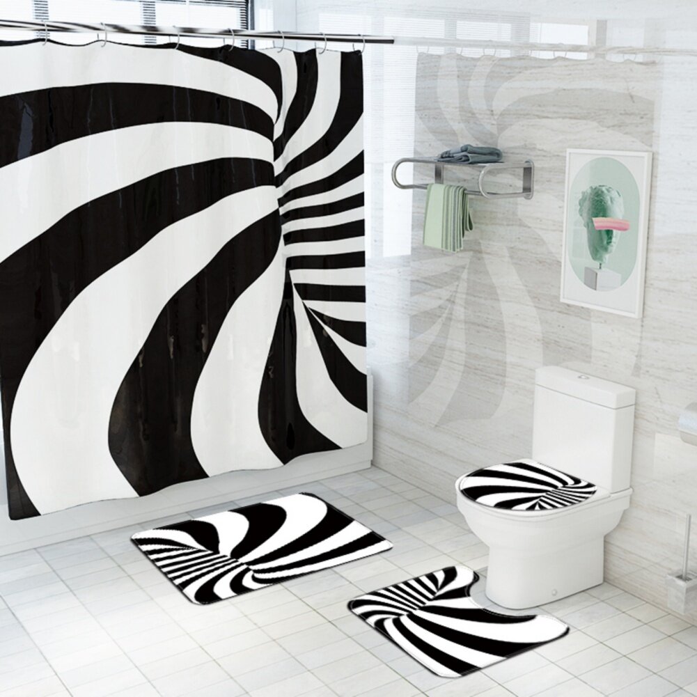 Green Butterfly Rose Pattern Waterproof Bathroom Shower Curtain Mats Rugs Set 