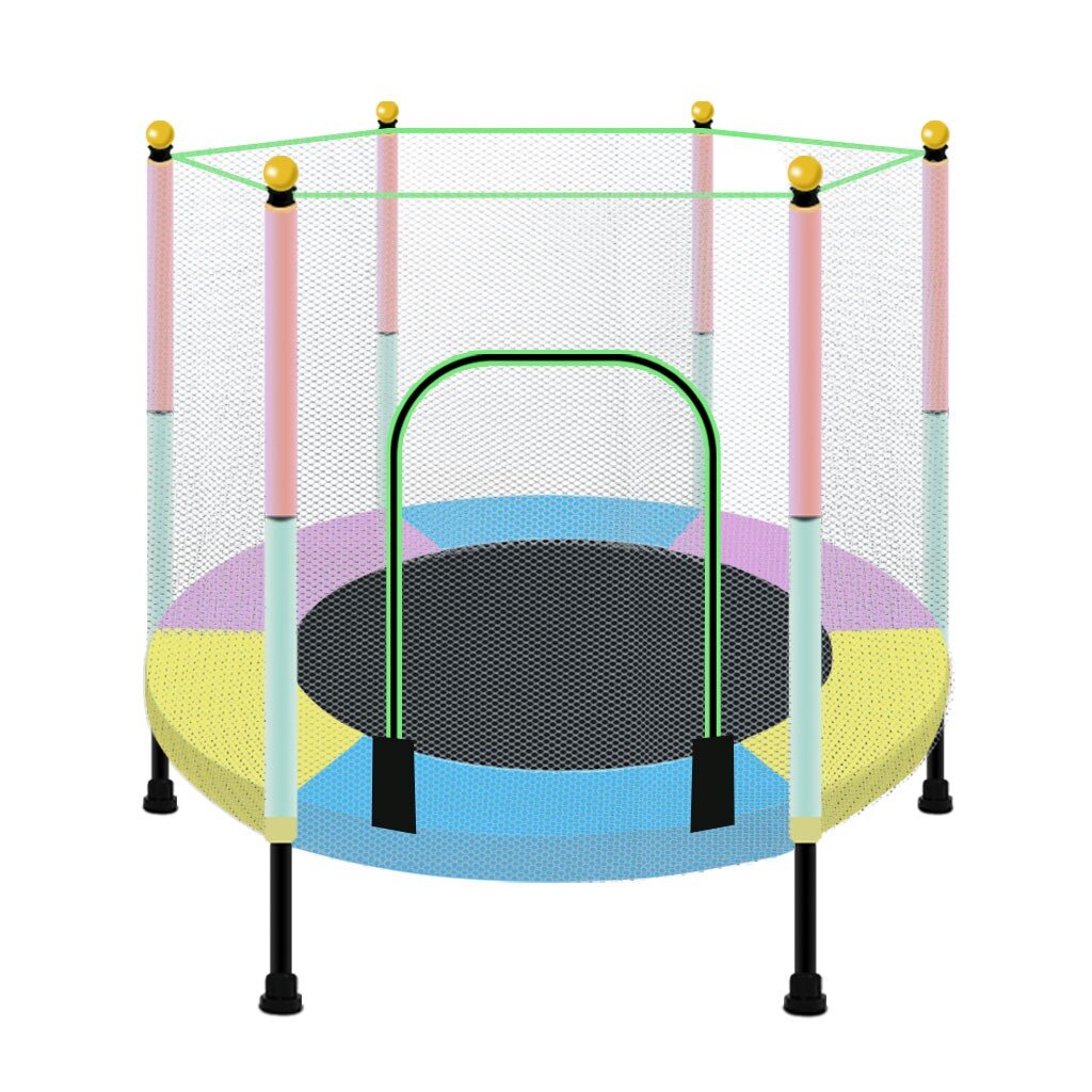 A,US in Stock BOLUOYI 5FT Kids Trampoline with Safety Enclosure Net Jumping Mat and Spring Cover Padding Indoor Outdoor Yard Trampolines for Children 