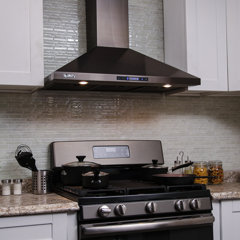 black stainless ventless range hood