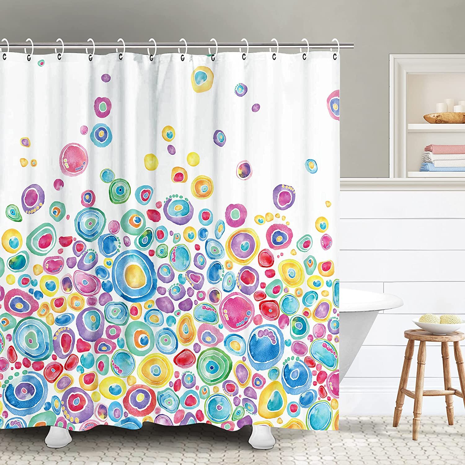 Bathroom Waterproof Polyester Persian Floral Pattern Shower Curtain Hooks Mat 