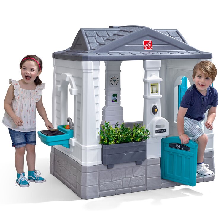 Kids Playhouse Cottage Toy For Backyard Fun Plastic Kitchen Table Room Furniture 