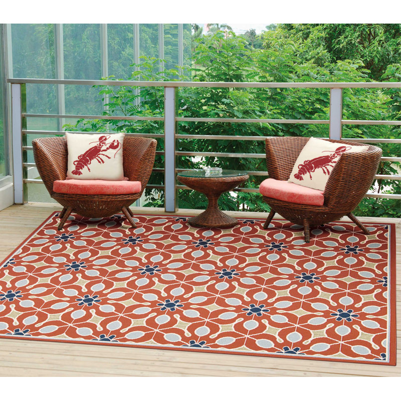 Winston Porter Caragan Geometric Rust Indoor / Outdoor Area Rug ...
