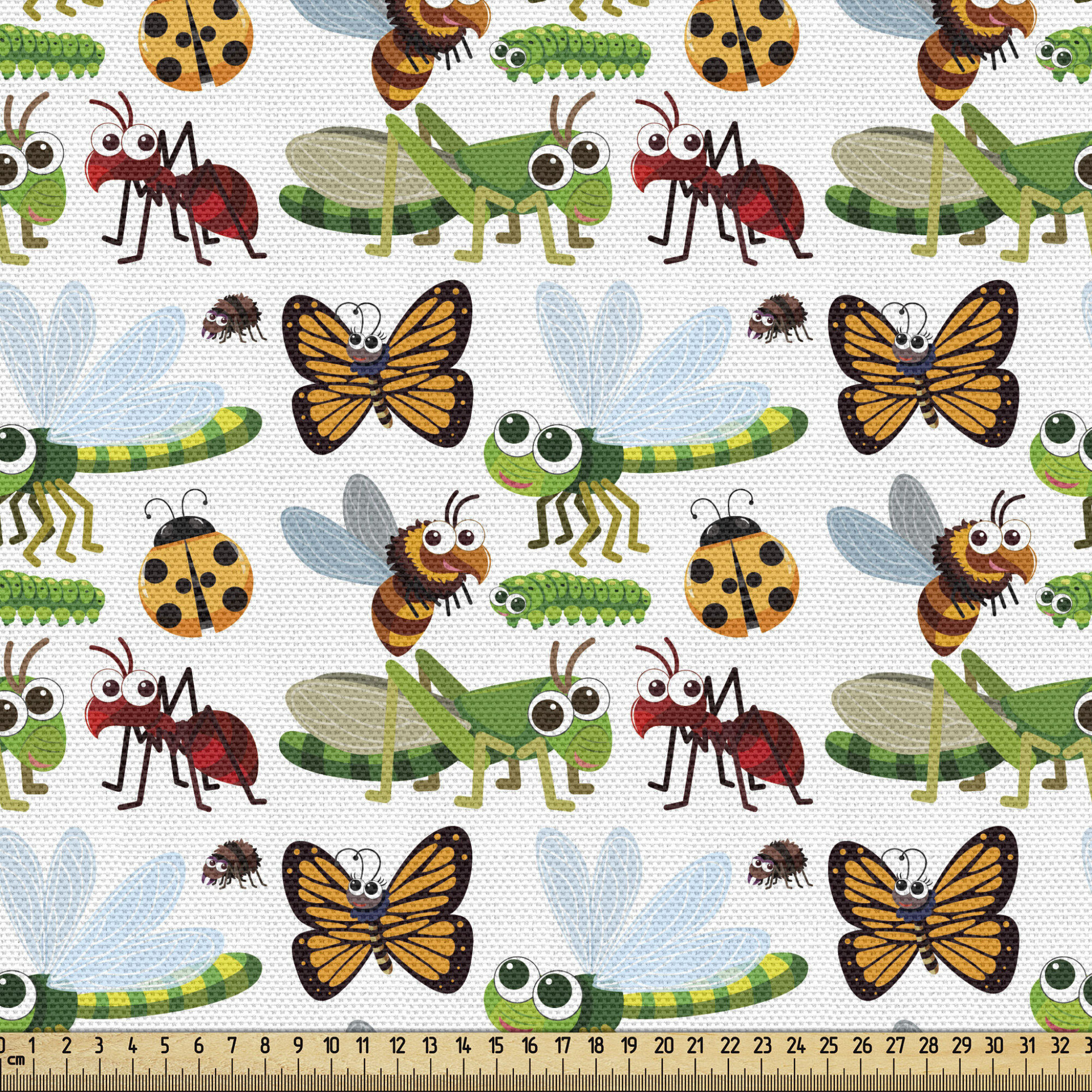 East Urban Home Cartoon Fabric By The Yard, Funny Insects Wasp Bee  Caterpillar Dragonfly Ladybug Ant Cheerful Characters, Decorative Fabric  For Upholstery And Home Accents,White Multicolor | Wayfair