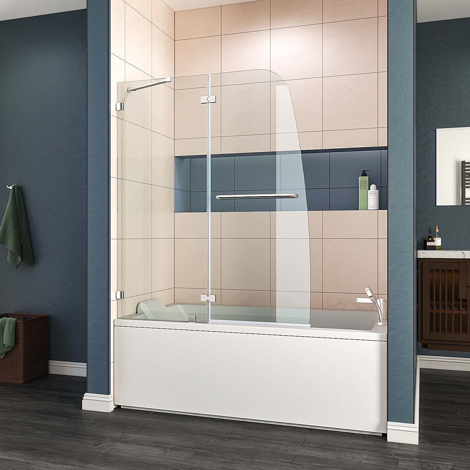 VTI 48'' W x 58'' H Pivot Frameless Tub Door with Clear Glass | Wayfair