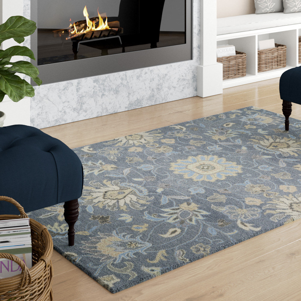 Charlton Home® Casper Handmade Wool Gray/Light Blue Rug & Reviews Wayfair