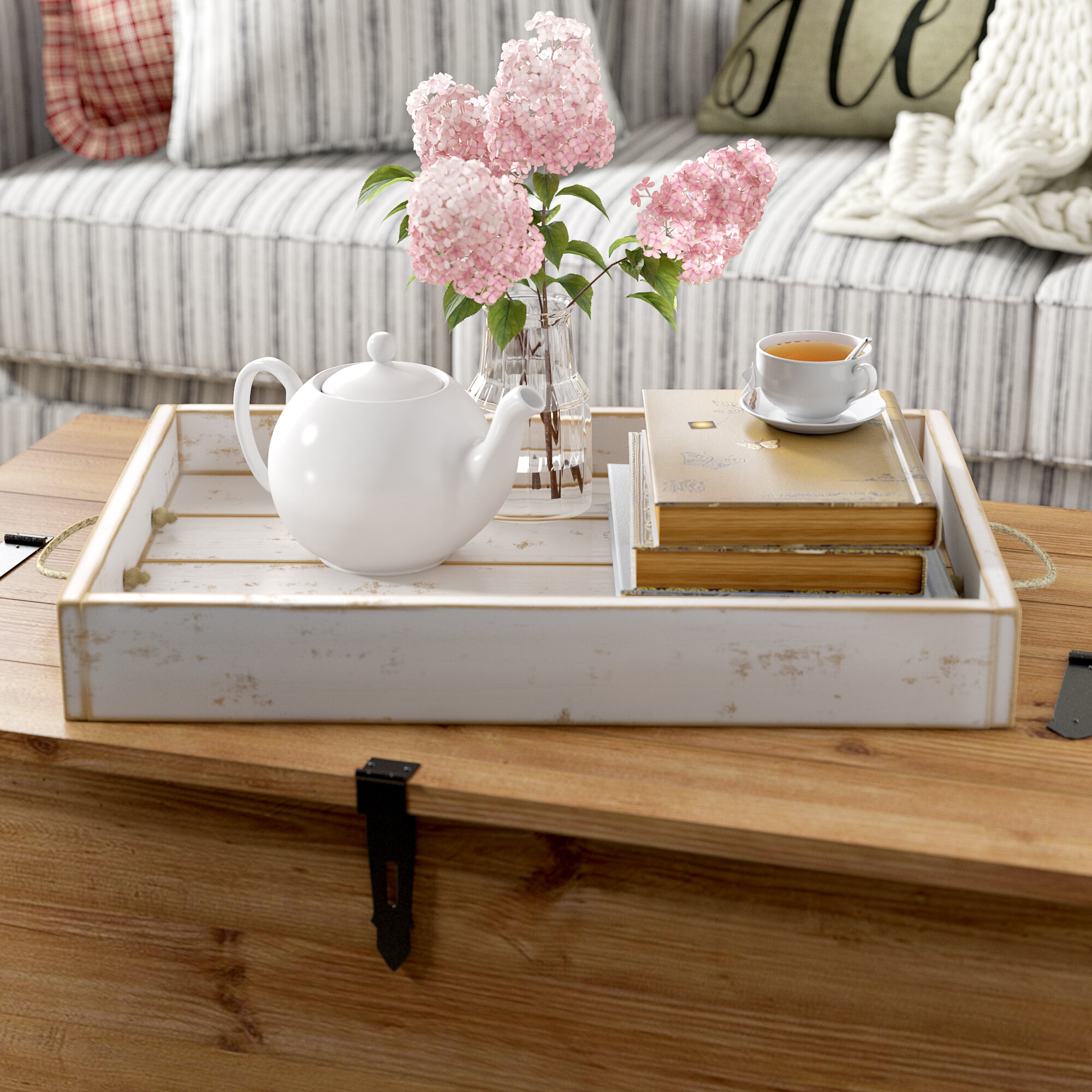 WHITE RUSTIC SLATTED TRAY 