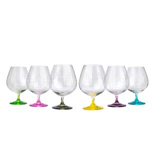 Rainbow Colored Glasses 12 Oz Bohemian Crystal Set of 6 Wine Stem Goblets 