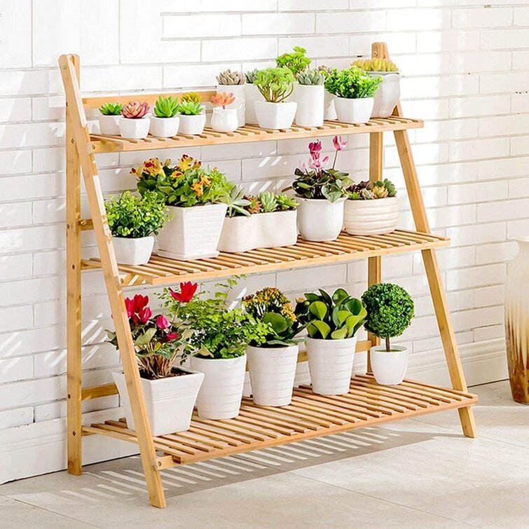 2 Tier Ladder Metal Rack Shelf Shelves Flower Pot Plant Stand Organizer Garden 