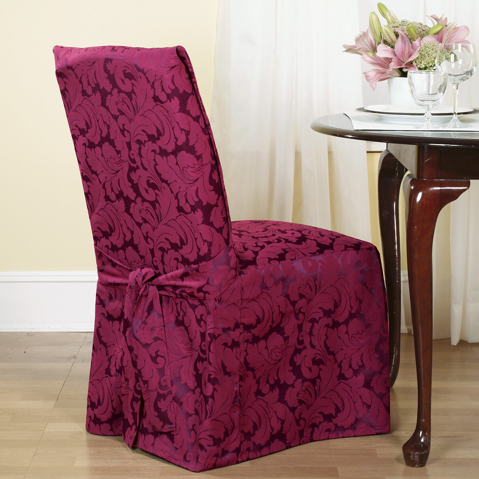Champagne SF35461 Sure Fit Scroll Dining Room Chair Slipcover 
