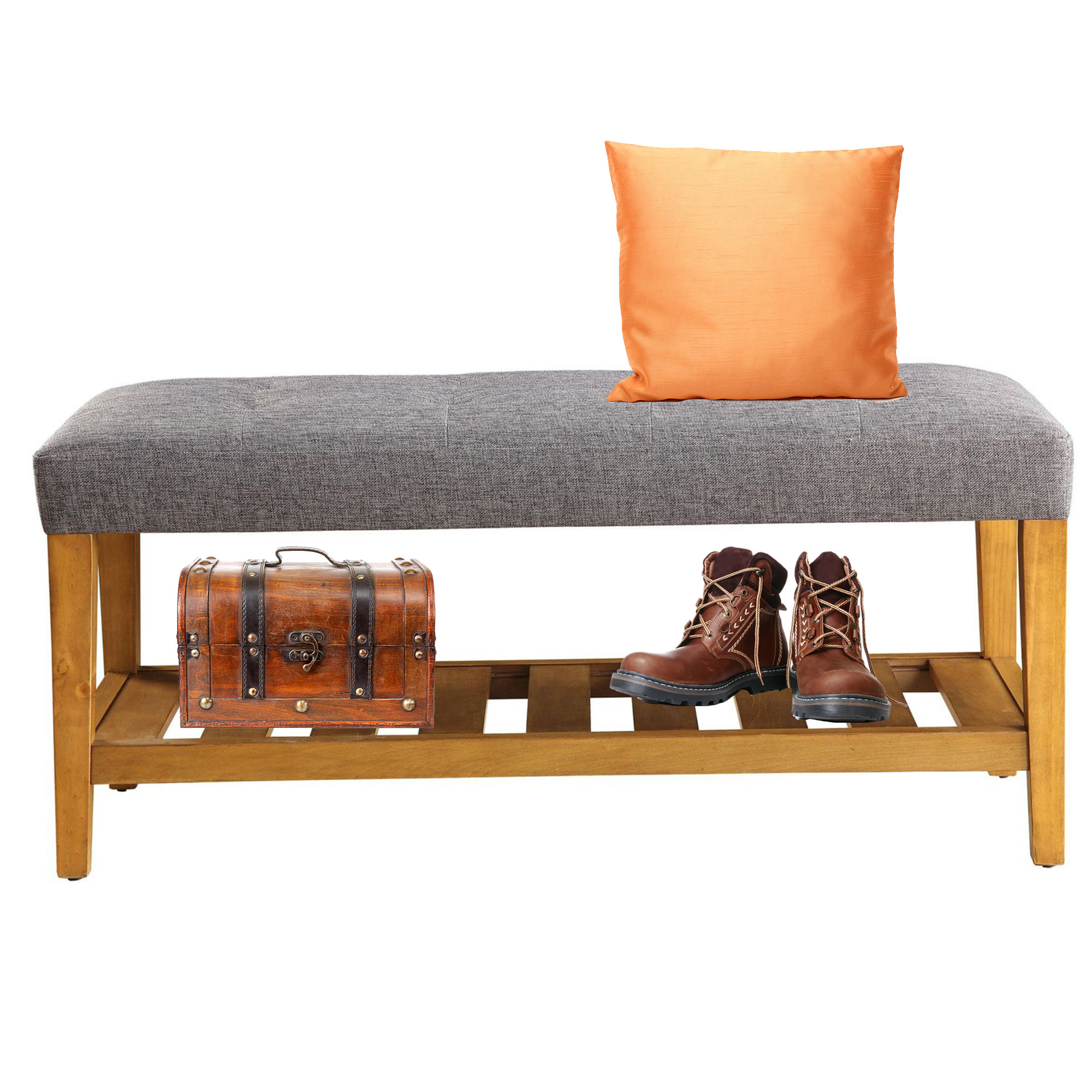 Red Barrel Studio® Ysaura Solid Wood Shelves Storage Bench Wayfair