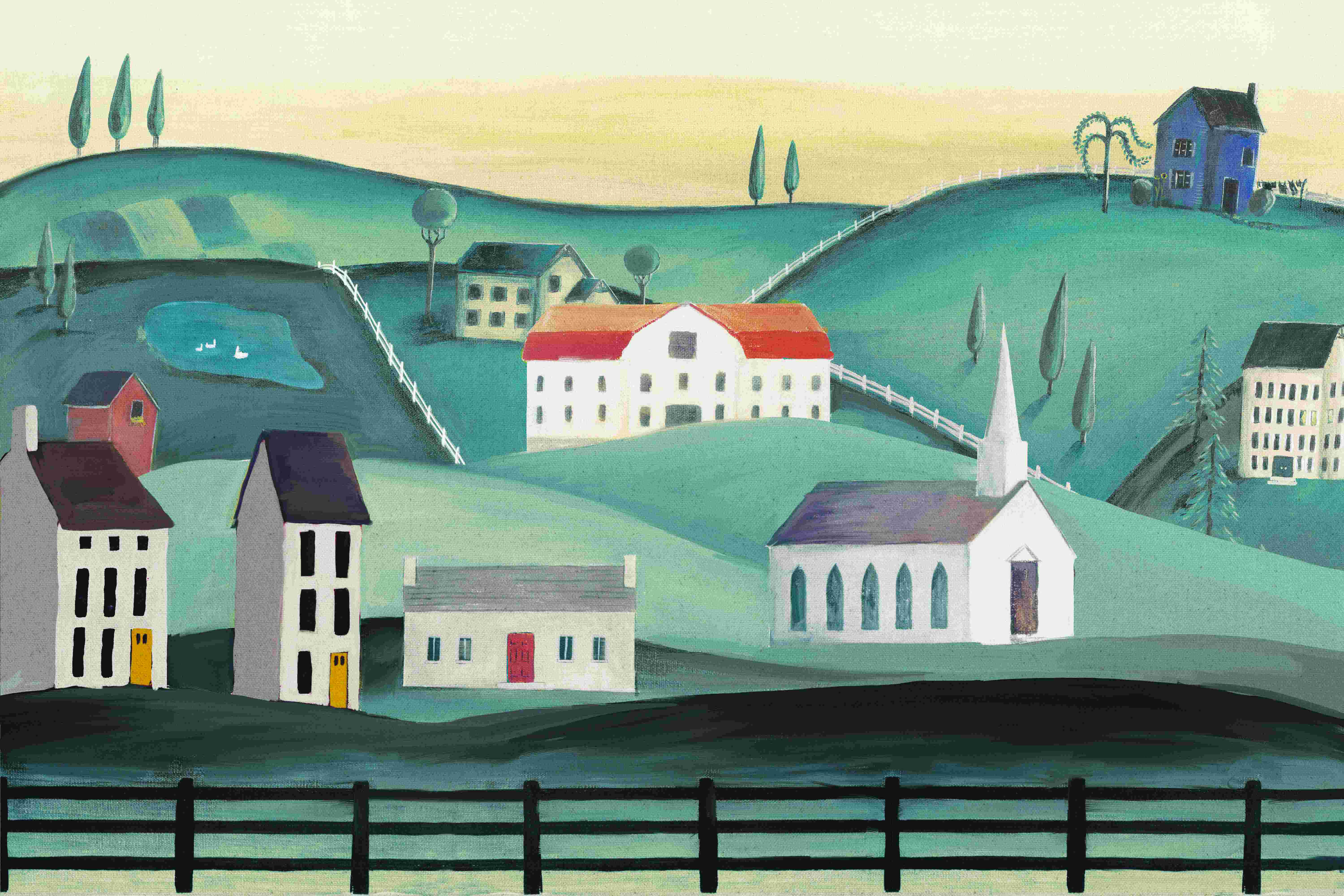 Highland Dunes Primative Town Wrapped Canvas Painting Wayfair