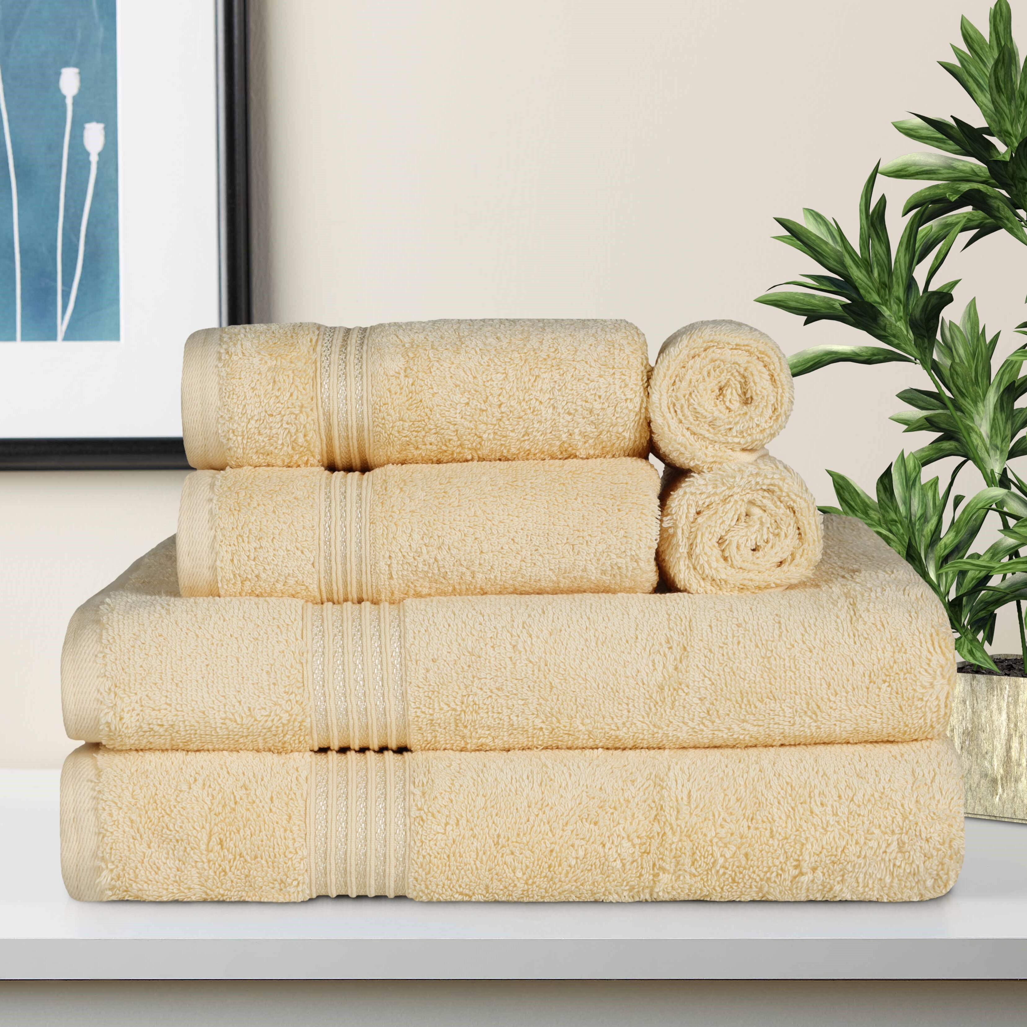 wide smile 2 Piece Bath Towel Set Coffee 1 Bath Towels and 1 Hand Towels Cotton Hotel Quality Super Soft and Highly Absorbent
