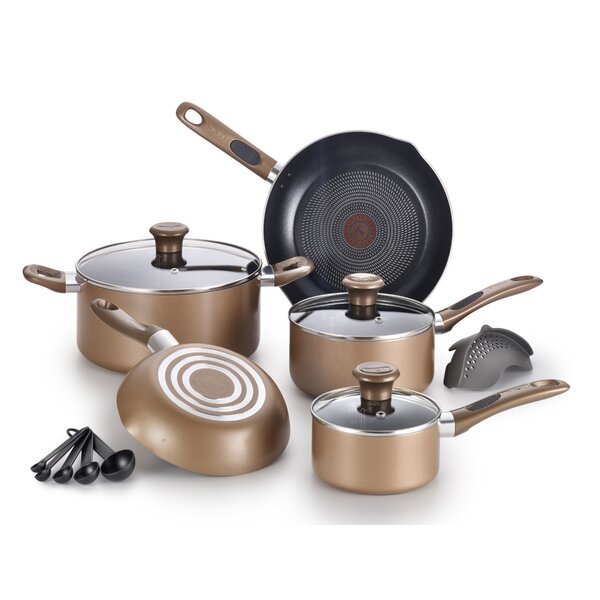 T-Fal Culinaire 16 Piece Cookware Set Bronze  Pro Glide Non Stick Free Ship 