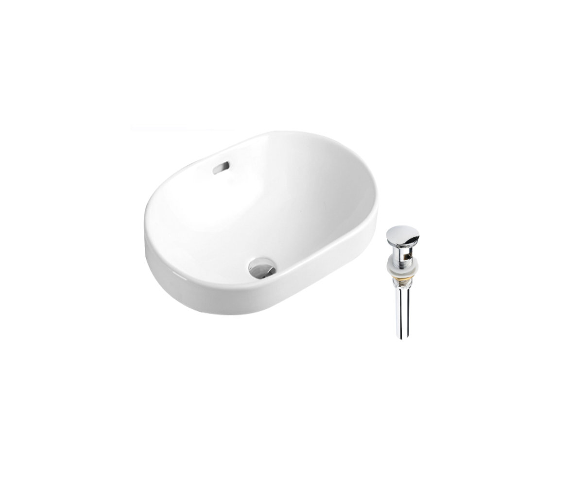 DROP Bath And Kitchen 23.8'' Ceramic Oval SemiRecessed Vessel Bathroom