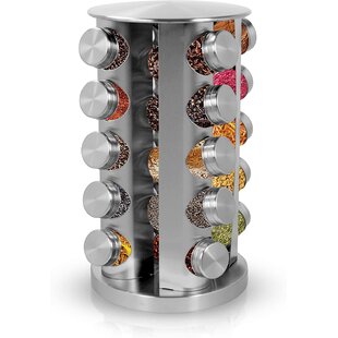 12Pcs Rotating Spice Storage Rack Holder and Thicken Glass Spice Jars with Sprinkler Cap to Save Kitchen Space BUYGOO Stainless Steel Spice Rack with Jars 
