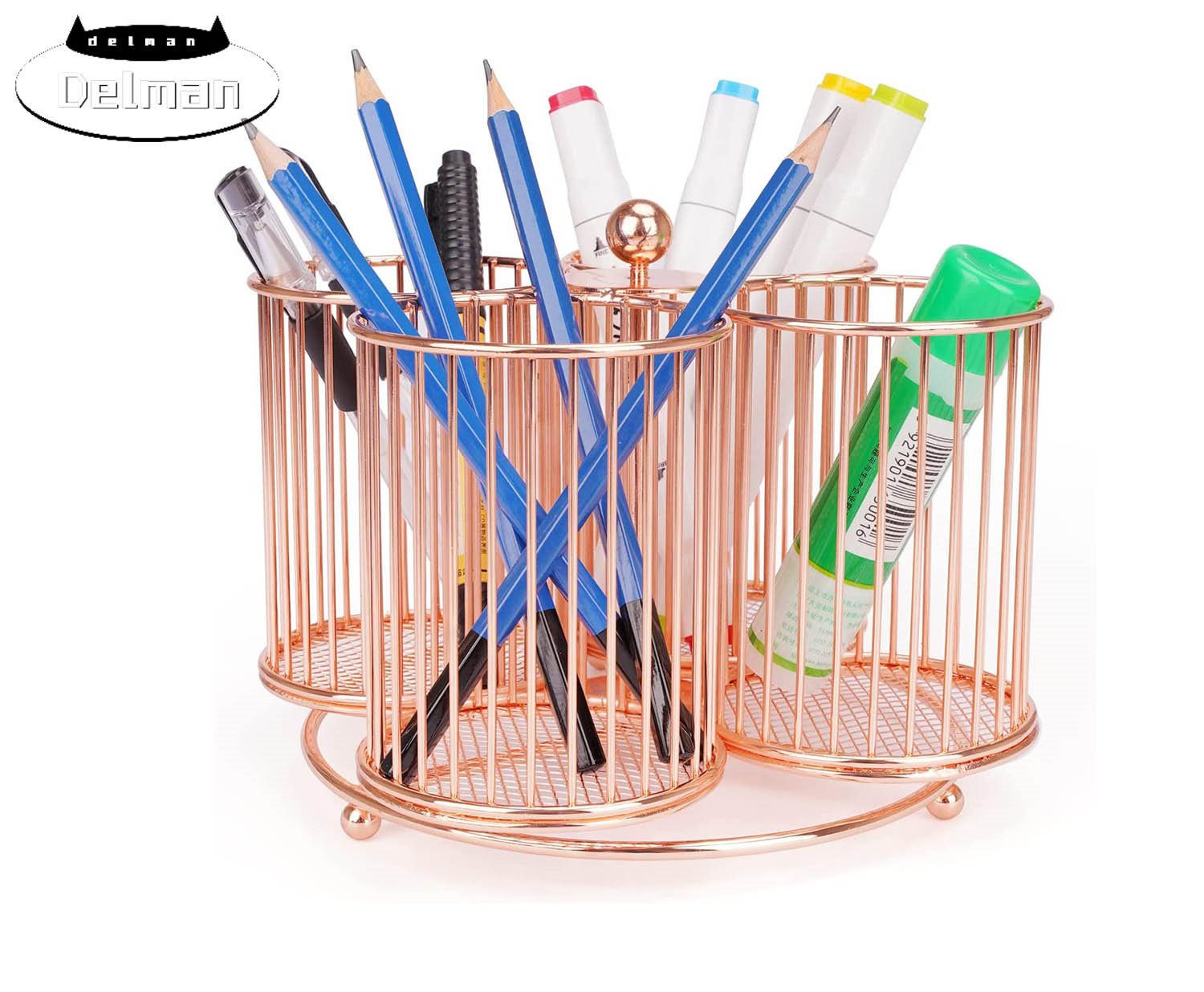 Delman 360° Rotating Rose Gold Pencil Holder Organizer MultiFunctional