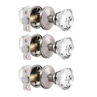 Top-of-the-Line Brushed Nickel & Fluted Crystal Glass  Privacy KNOB SET 
