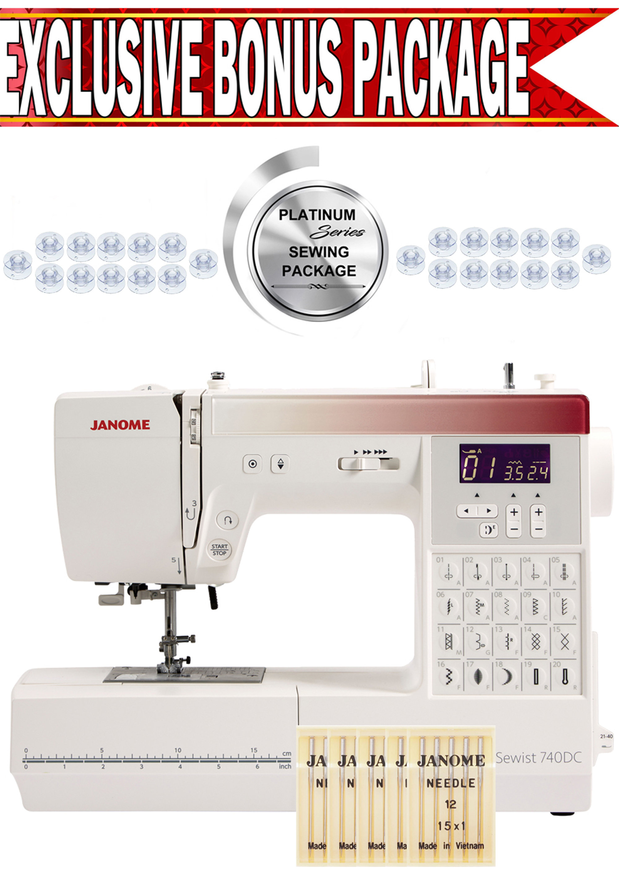Janome 740DC Sewist Computerized Sewing Machine w/ Exclusive Platinum