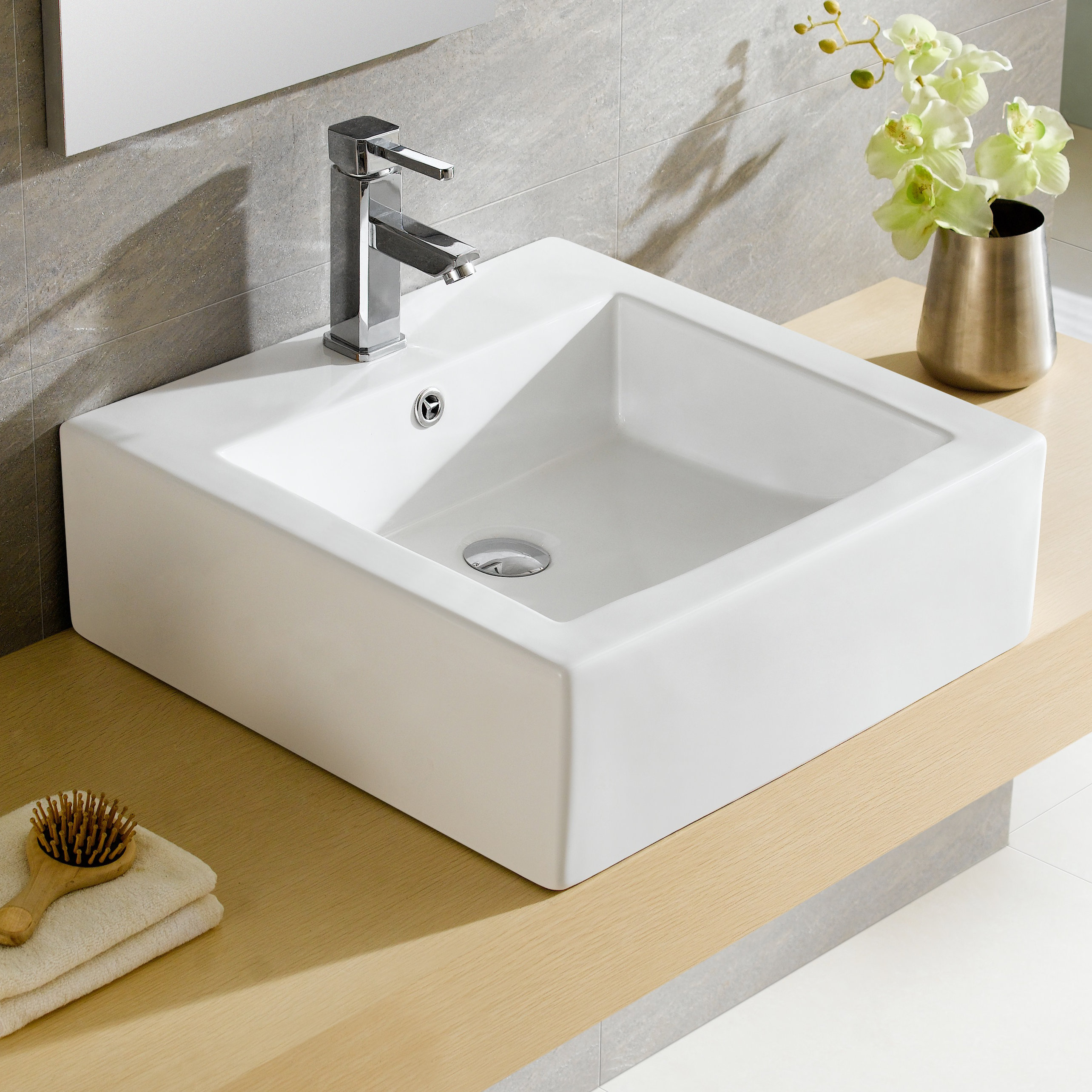 Fine Fixtures Modern 19.69'' in. White Ceramic Square Vessel Bathroom ...