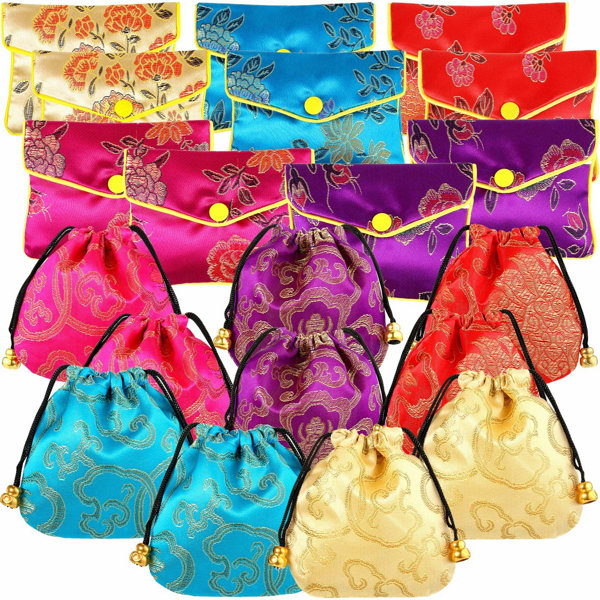 10Pcs Double Drawstring Jewelry Pouches Empty Embroidery DIY Sachet Storage Bags 