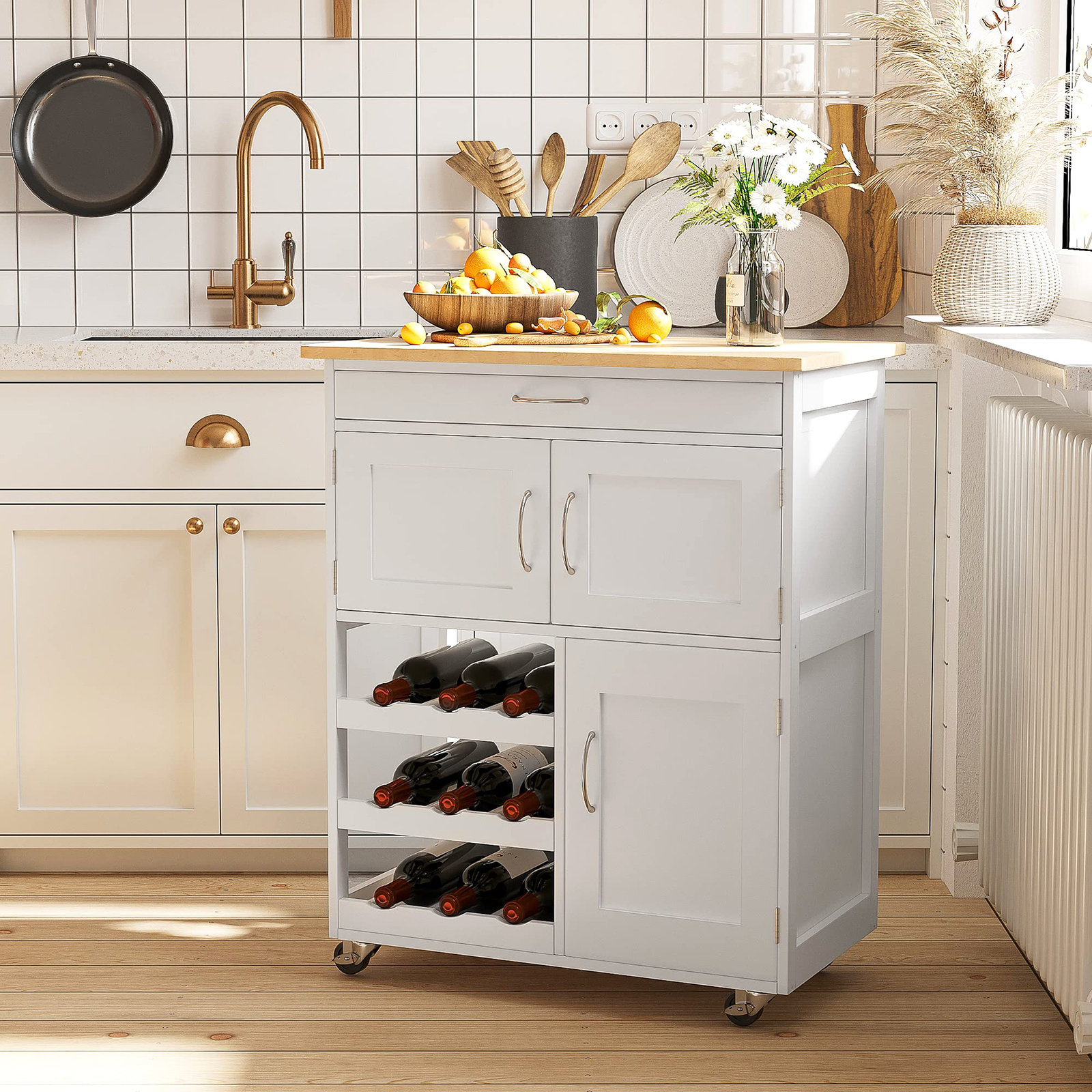 Ebern Designs Modern Kitchen Island Trolley, Rolling Sideboard Storage